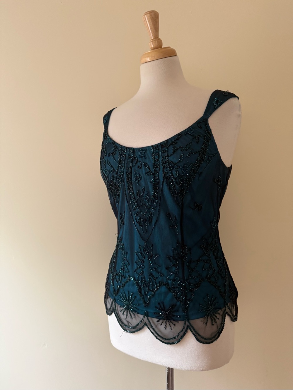 Marina Beaded Silk-Look Evening Tank | Vintage Y2K Teal | Size L - Picture 2 of 9